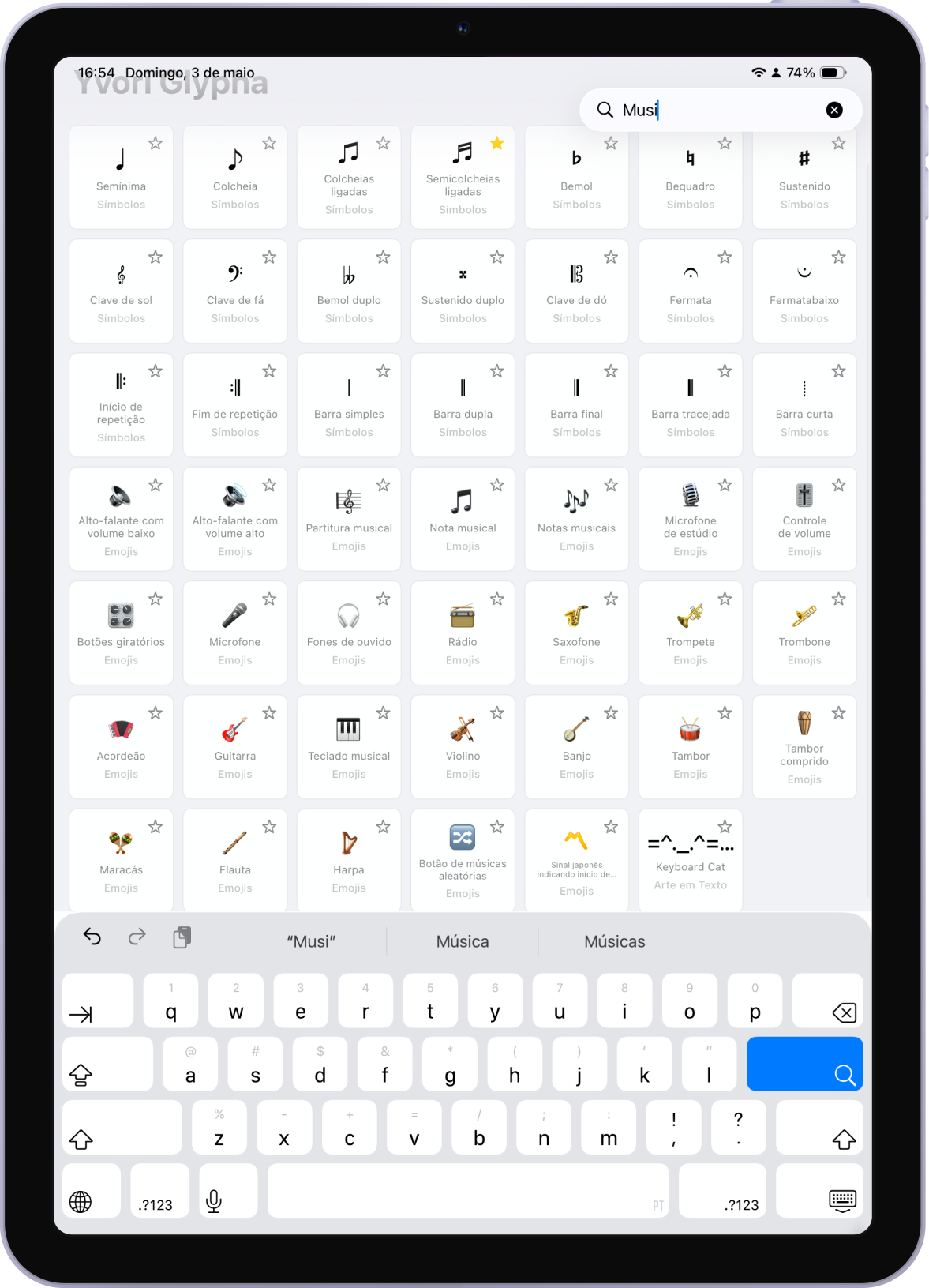 Glypha open on an iPad