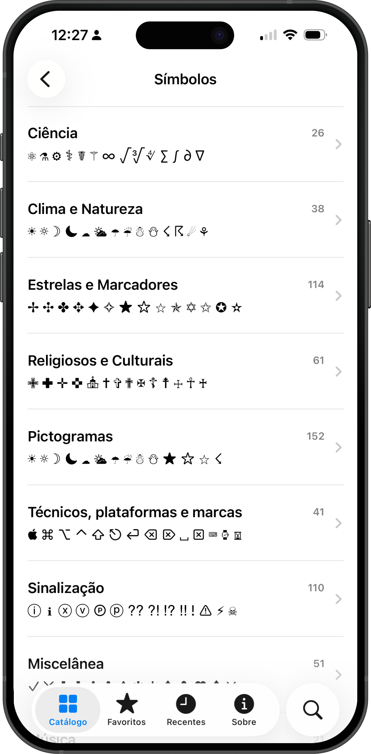 Glypha open on an iPhone