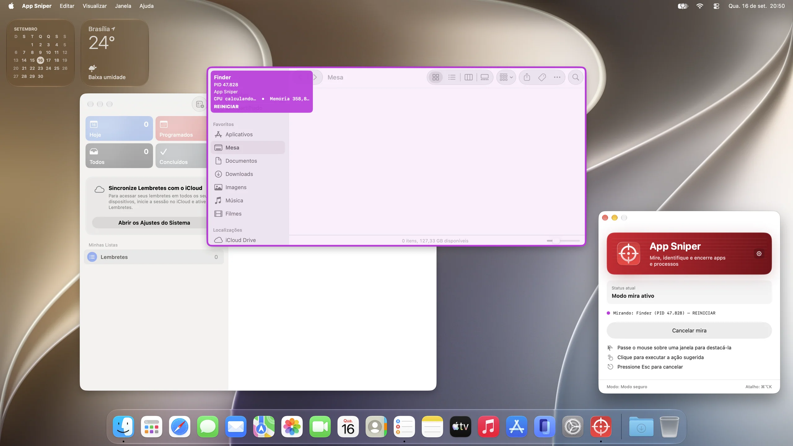 App Sniper on Mac: Finder identified in the aim overlay.